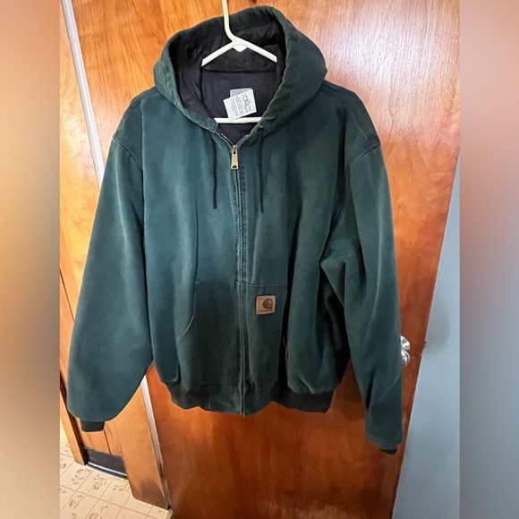 Carhartt Other - Vintage Forest Green Carhartt Bomber Hooded Jacket Xl Usa